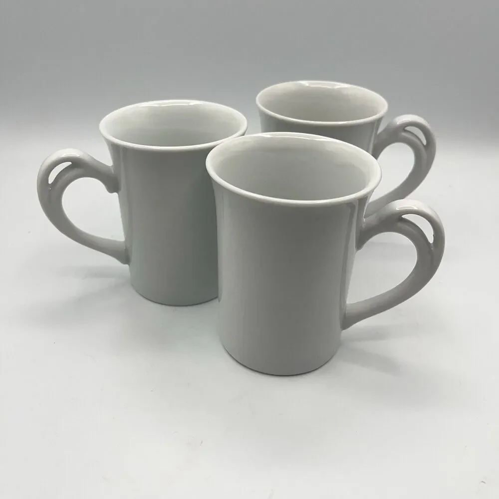 Pier 1 Set of 3 Mugs, White Double Handle, Porcelain